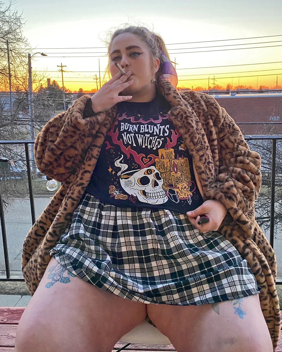 Burn Blunts Not Witches: Spooky 420 Graphic Tee - Image 3